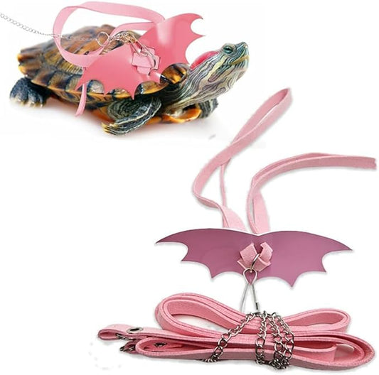 Turtle Harness and Leash with Wings- Harness Strap Chest Collar Adjustable Rope Walking for Turtle Reptile(Pink L