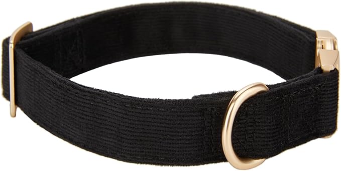 Soft Dog Collar with Metal Buckle Adjustable Durable Comfort Cotton Corduroy Collars for Large Dogs Velvet Dog Collars, Black