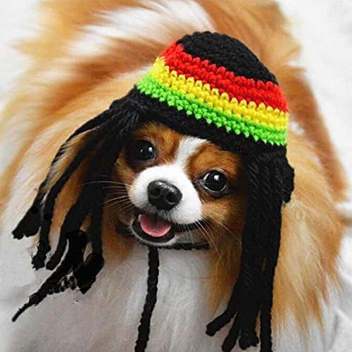 Dog Knitted Hat with Dreadlocks,Dog Winter Woolen Cap Cool Cat Headwear Puppy Costume Cosplay Hat Party Accessories for Christmas Pet Birthday Holiday