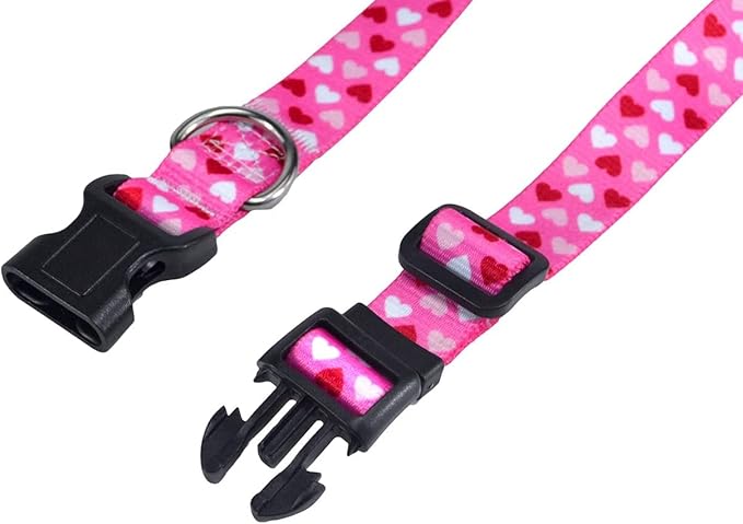 Dog Collar - Adjustable Heart Dog Collar - Love Theme - Perfect for Small Medium Large Dogs(Pink Heart,M)