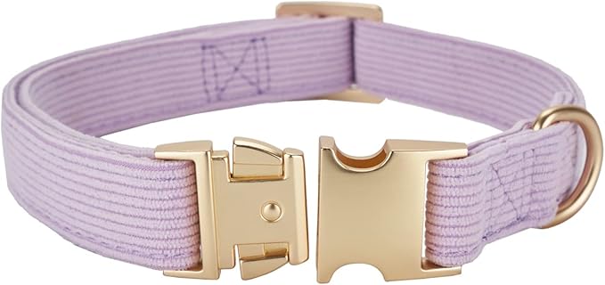 Soft Corduroy Dog Collar and Leash Set, Adjustable Cotton Dog Collars with Metal Buckle and Lead for Medium Dogs,Lilac