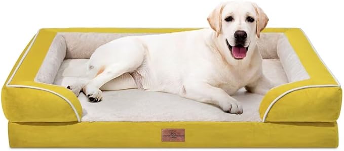 Comfort Expression Orthopedic Dog Beds, Jumbo Dog Bed for Extra Large Dogs, Waterproof Dogs Beds, PV Washable Pet Sofa Couch with Removable Cover & Non-Slip Bottom(Jumbo,Spicy Mustard)