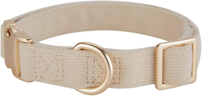 Soft Dog Collar with Metal Buckle Adjustable Durable Comfort Cotton Corduroy Collars for Large Medium Small Dogs Velvet Dog Collars, White