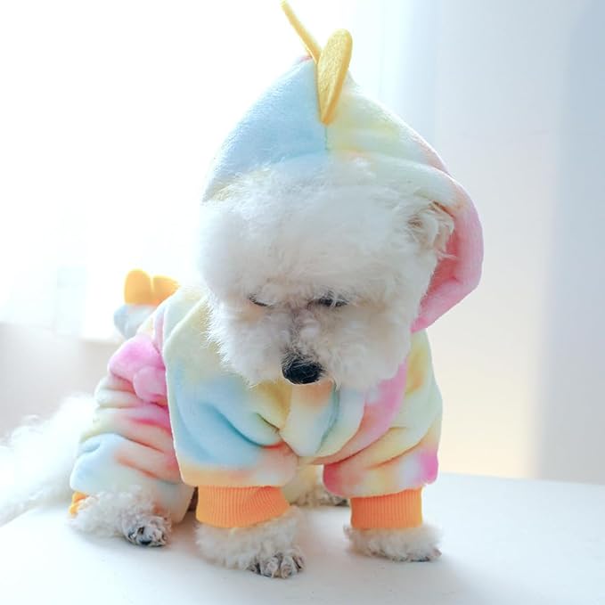 Dinosaur Dog Clothes for Girl Boy Puppy, Fleece Winter Puppy Hoodies with Leash Ring, Funny Dog Dinosaur Costume for Christmas Halloween. (Yellow, Large)