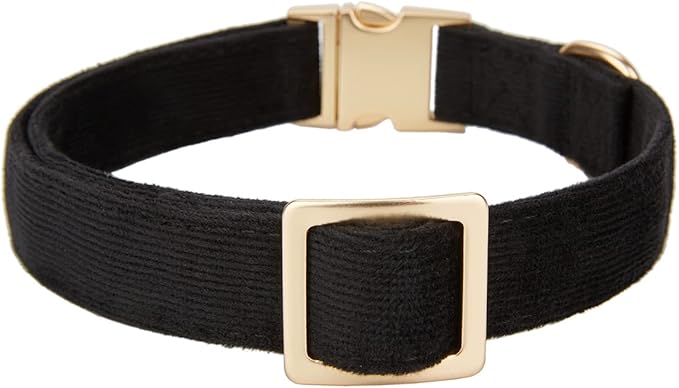 Soft Corduroy Dog Collar and Leash Set, Adjustable Cotton Dog Collars with Metal Buckle and Lead for Large Dogs,Black