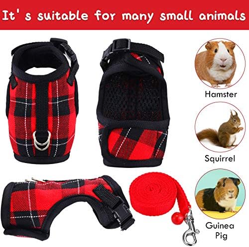 2 Pieces Guinea Pig Harness and Leash with Safety Bell Adjustable Hamster Ferret Harness and Leash Set No Pulling Walking Vest for Ferret Chinchilla and Similar Small Animals(S, 6-7 Inch Chest)