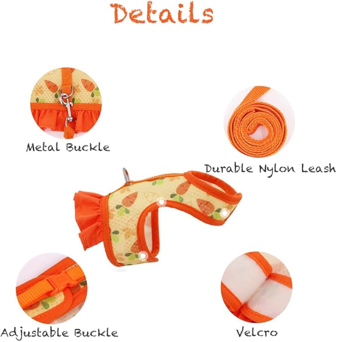 Breathable Small Animal Harness Leash & Hat Set - Adjustable Velcro, 3 Colors - Escape-Proof Vest for Bunny, Chinchilla, Guinea Pig, Hamster for All Seasons