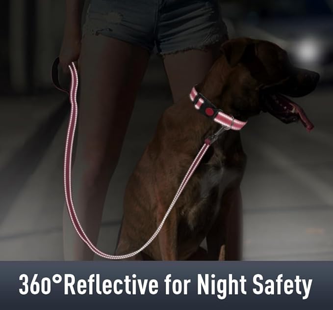 Airtag Dog Collar with AirTag Holder for Large Dogs, Reflective, Soft Padded & Safety Locking Buckle, Nylon Pet Collars Adjustable for All Breeds, Pink,XL