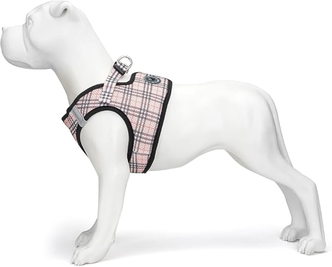 EcoBark Step in Dog Harness - Eco-Friendly Teacup Dog Harnesses for XXS, XS, and Small Dogs - Reflective and Adjustable Mini Body Halter Vest -Tiny Soft Mesh Toy Breed Harness (Beige Plaid, XL)