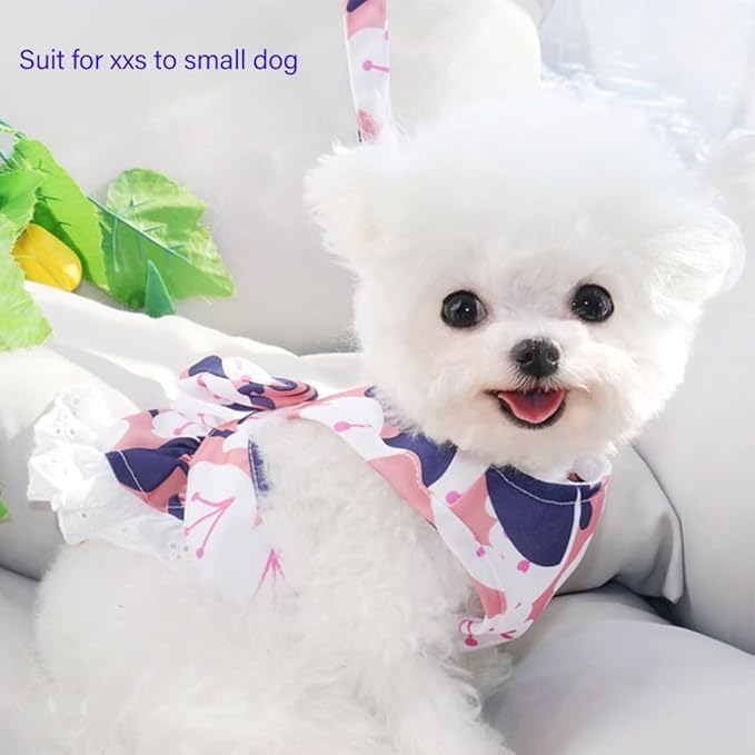 Daisy Floral Dog Harness and Leash Set - Bow Knot Girl Puppy Princess Skirt with D-Ring Mesh Summer Pet Clothes for Cat Dogs (Pink, X-Large)