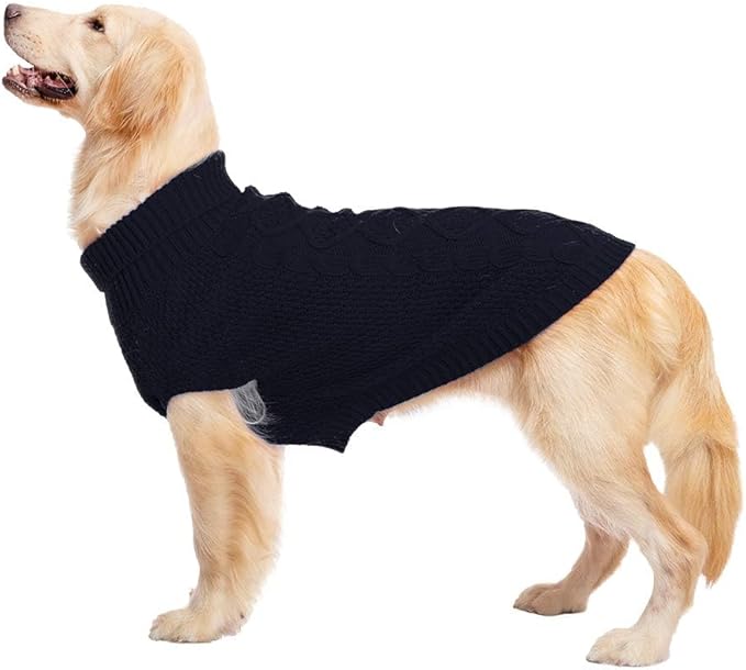Mihachi Turtleneck Dog Sweater - Winter Coat Apparel Classic Cable Knit Clothes with Leash Hole for Cold Weather, Ideal Gift for Pet in New Year Medium
