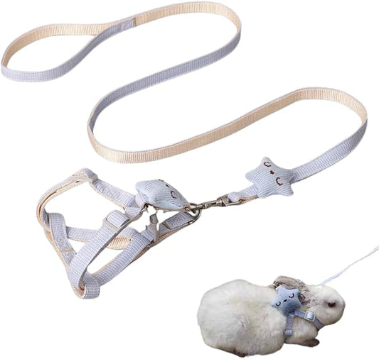 Adjustable Rabbit Harness Leash Bunny Harness for Pet Walk Running Jogging Leash Harness for Bunny Cat Puppy Kitten Ferret and Other Small Pet (Blue,Medium)