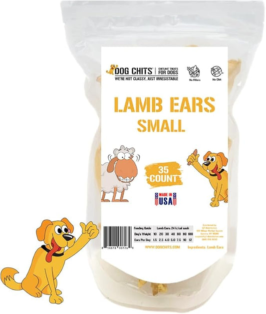 Dog Chits Lamb Ears Dog and Puppy Treats - All Natural Grain and Chemical Free Training Chews - High Protein and Low Fat - Supports Dental Health - Made in The USA - 35 Count