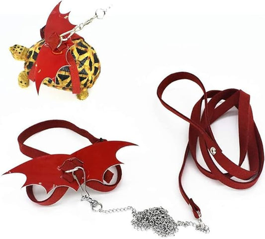 Turtle Harness and Leash with Wings- Harness Strap Chest Collar Adjustable Rope Walking for Turtle Reptile(Red S