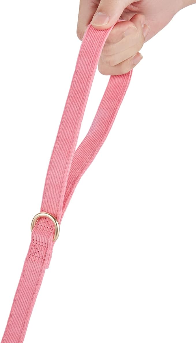 Soft Corduroy Dog Collar and Leash Set, Adjustable Cotton Dog Collars with Metal Buckle and Lead for Large Dogs,Hot Pink