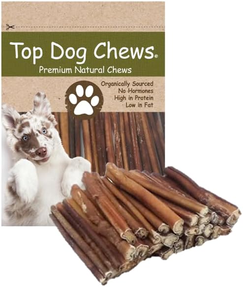 Top Dog Chews 6" Bully Sticks - 25 Pack, All-Natural, Roasted, Sourced from Free-Range Beef, High Protein, Low Fat Dog Chews for Healthy Teeth, Gums & Chewing Satisfaction.