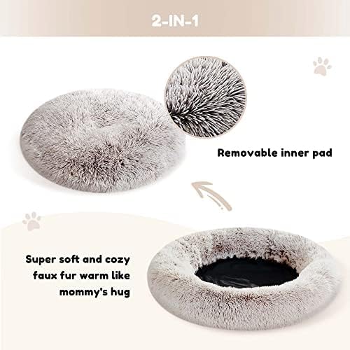 WESTERN HOME WH Calming Dog & Cat Donut Cuddler, Anti-Anxiety Warming Cozy Soft Round Bed, Fluffy Faux Fur Plush Cushion for Small Medium Dogs and Cats