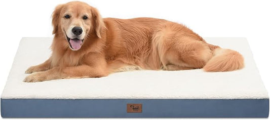 XL Dog Bed for Large Dogs, Egg Crate Foam with Removable Washable Oxford Cooling Cover, Blue White