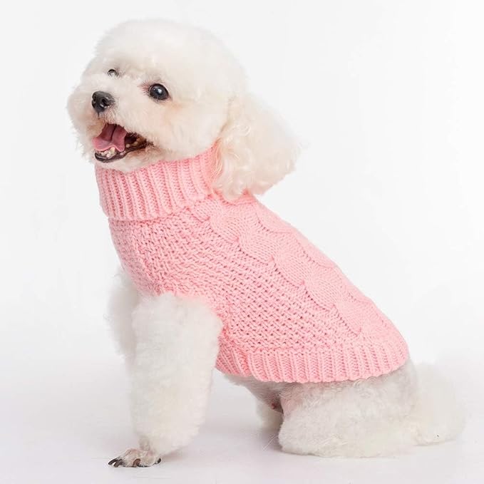 Mihachi Turtleneck Dog Sweater - Winter Coat Apparel Classic Cable Knit Clothes with Leash Hole for Cold Weather, Ideal Gift for Pet in New Year
