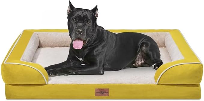 Comfort Expression XXL Dog Bed Orthopedic Foam, Waterproof Dog Beds for Oversized Dogs, Washable Dogs Sofa Bed with Removable Cover & Non-Slip Bottom(XX-Large,Spicy Mustard)