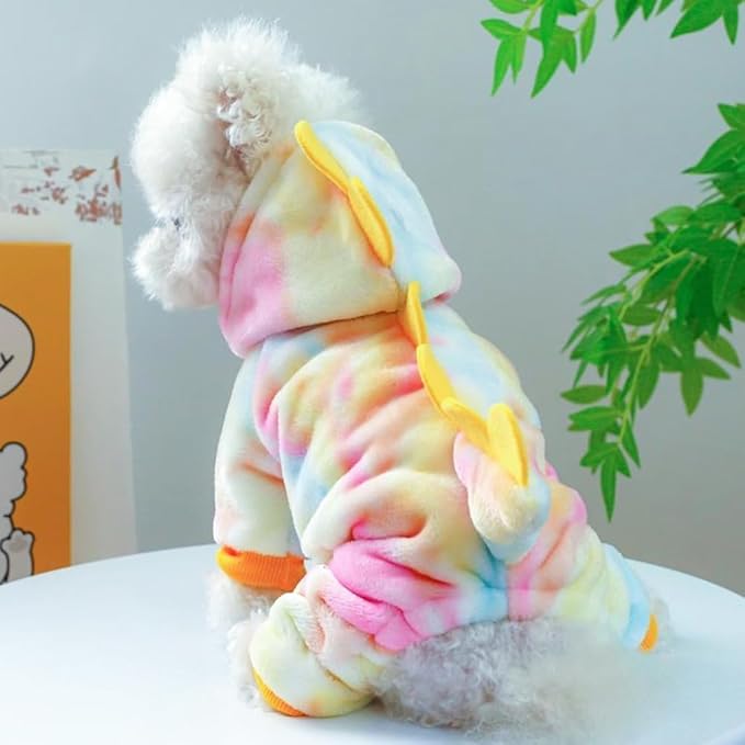 Dinosaur Dog Clothes for Small Dog Girl Boy, Fleece Winter Puppy Hoodies with Leash Ring, Cold Weather Coat for Cat, Funny Dinosaur Costume for Christmas Halloween. (Yellow, X-Small)