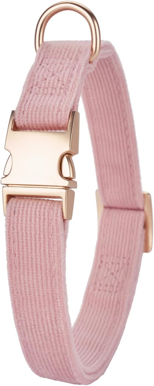 Soft Dog Collar with Metal Buckle Adjustable Durable Comfort Cotton Corduroy Collars for Large Medium Small Dogs Velvet Dog Collars, Light Pink