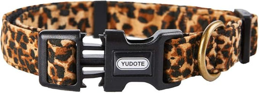 Flocking Fabric Dog Collar,Animal Print Leopard Pattern Pet Collar for Puppy or Medium Dog/Medium/Leopard