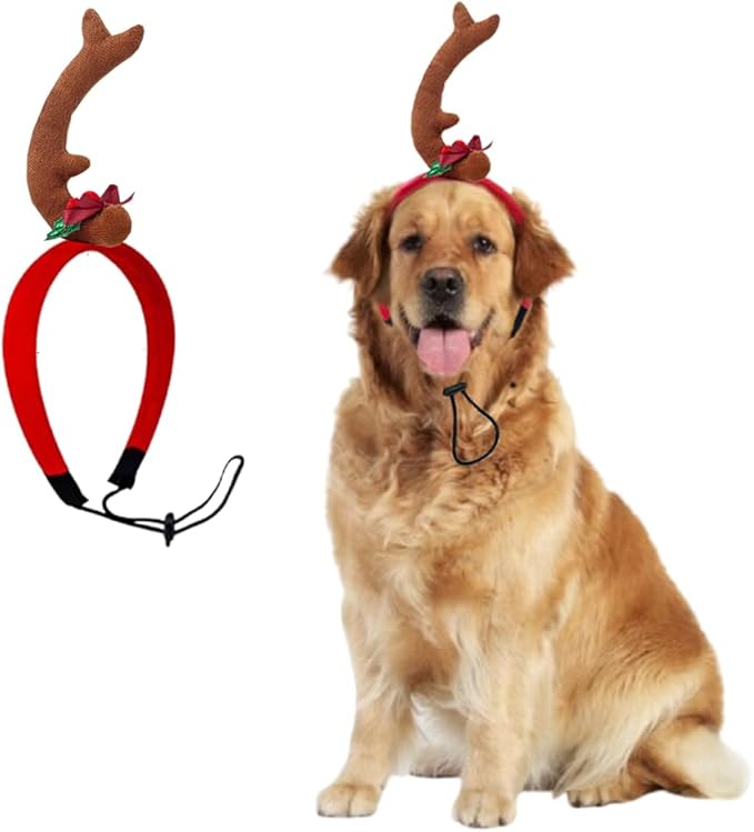 ANIAC Dog Antlers Headband Christmas Dog Outfit for Small Medium Large Dog Reindeer Costumes Pet Elk Head Accessories for Christmas Halloween (Brown, Large)