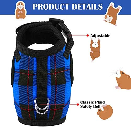 2 Pieces Guinea Pig Harness and Leash with Safety Bell Adjustable Hamster Ferret Harness and Leash Set No Pulling Walking Vest for Ferret Chinchilla and Similar Small Animals(L, 9-10 Inch Chest)