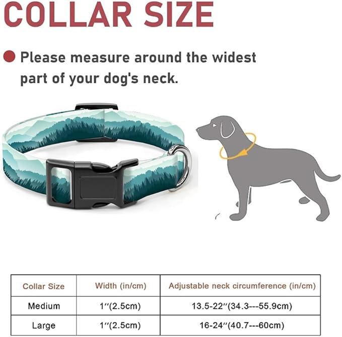 Dog Collar, Cute Dog Collar for Small Medium Large Dogs, Personalized Adjustable Soft Pet Collars with Quick Release Buckle for Walking Running, Blue Beautiful Mountain