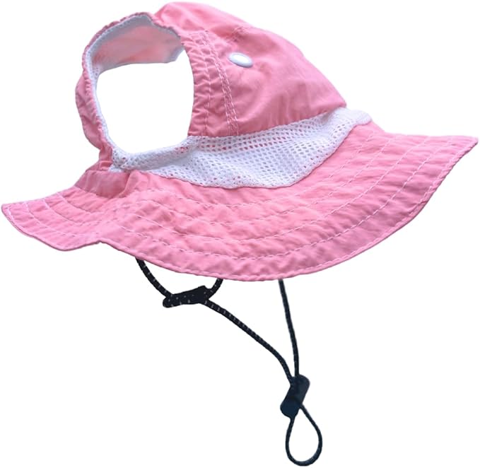 Dog Outdoor Hat with Ear Hole Round Brim Summer for Large Dog Puppy Cat Costume Hiking Beach Suncare Cooling Bucket Hat Sun Protection Pet Caps (Pink, Large)