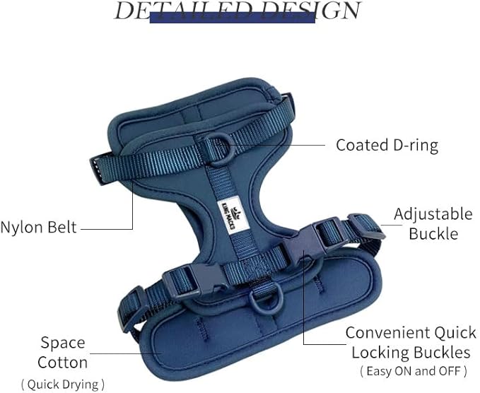 King Macks Dog Harness Set with Collar and Leash, Waste Bag Holder and Dirty Waste Bag Clip, Adjustable for Small/Medium/Large Dogs, Lightweight (Navy Blue, Small)