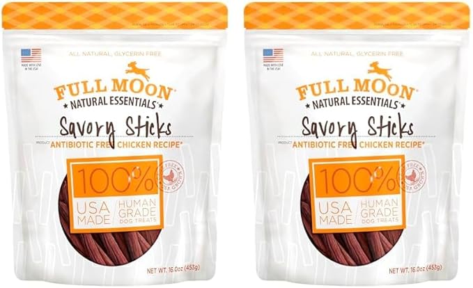 Full Moon All Natural Human Grade Dog Treats, Essential Chicken Savory Sticks, 16 Ounce (Pack of 2)
