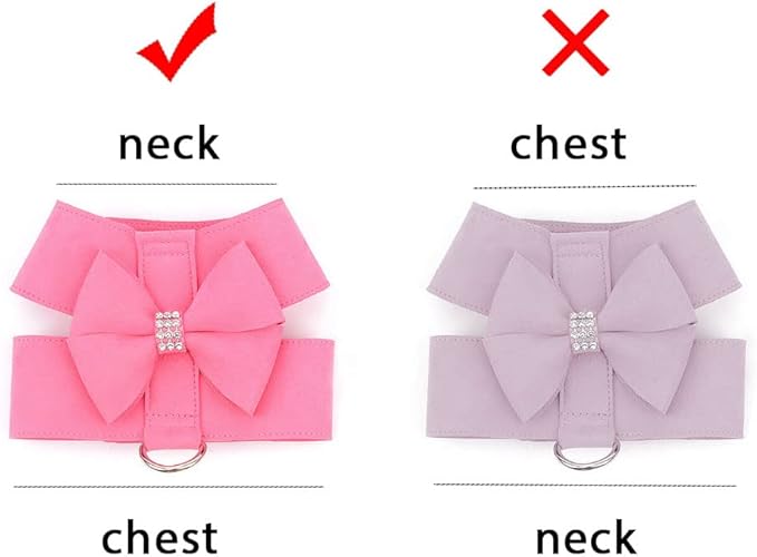 SELMAI Small Pet Dog Cat Bling Rhinestone Harness and Leash Set Bow Girls Soft Ultra Suede Leather, Adjustable/No Pull