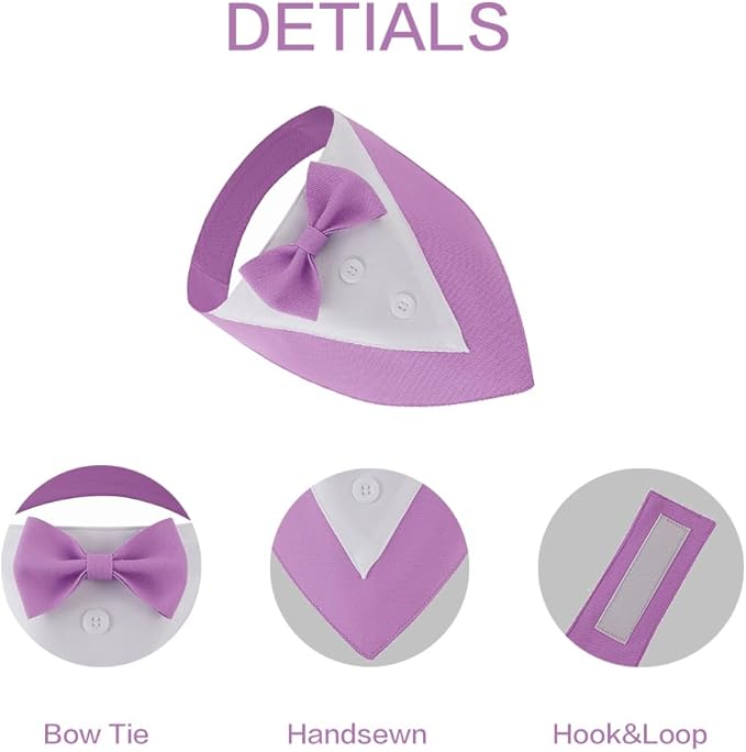 Dog Tuxedo Collar for Wedding Engagement and Birthday, Formal BandanaTux Suit Costume with Bow Tie and Adjustable Buckle,Suitable for X-Large Pup (Purple, XL)