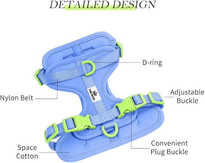 King Macks Dog Harness Set with Collar and Leash, Waste Bag Holder and Dirty Waste Bag Clip, Adjustable for Small/Medium/Large Dogs, Lightweight (Blue with Green, Extra Small)