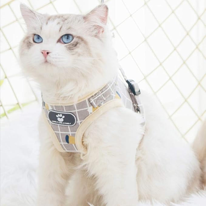 FEimaX Soft Mesh Dog Harness and Leash Set for Walking, No Pull Adjustable Reflective Puppy Step-in Vest Harness for Puppy Small Medium Dogs & Cats (M (Chest 13.7-15.7''/35-40CM), Plaid Khaki)