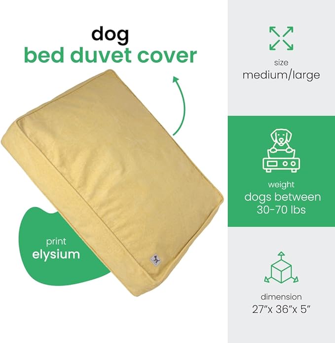 Molly Mutt Elysium Dog Bed Duvet Cover, GOTS-Certified 100% Cotton Canvas Cover for Dog, Puppy, or Cat Bed, Durable, Washable, and Free of Harmful Chemicals, Medium/Large, 27"x36"x5", Yellow