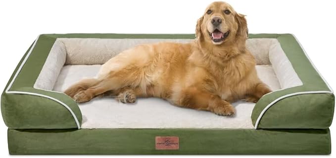 Comfort Expression Orthopedic Bolster Dog Beds Extra Large, XL Dog Beds Waterproof Dogs Beds, Washable Dogs Beds Sofa with Removable Cover & Non-Slip Bottom(X-Large,Light Green)