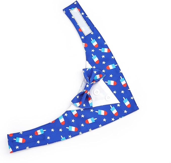 Patriotic Dog Tuxedo for Independence Day, Formal Bandana Collar Costume with Bow Tie and Adjustable Velcro,Suitable for X-Small Pup. (Blue Star, XS)
