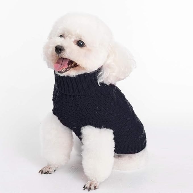 Mihachi Turtleneck Dog Sweater - Winter Coat Apparel Classic Cable Knit Clothes with Leash Hole for Cold Weather, Ideal Gift for Pet in New Year X-Small