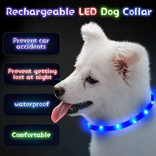 Weewooday 3 Pcs Dog Collar LED USB Rechargeable Lights Dog Necklace Collars Doggy Lights for Night Walking Adjustable Safety Lamp Pet Collars for Large Medium Small Puppy Pet(3 Colors,Natural Style)
