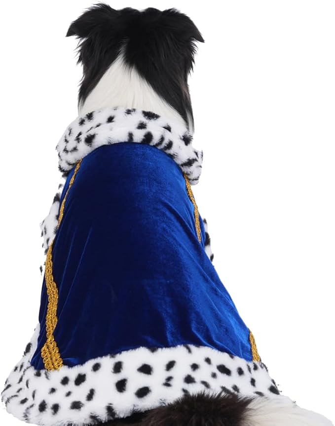 Lovelyshop pet Serial Lux Fur Blue Cat Dog Cloak for Halloween Costumes, King Queen Prince and Princess Cosplay-L