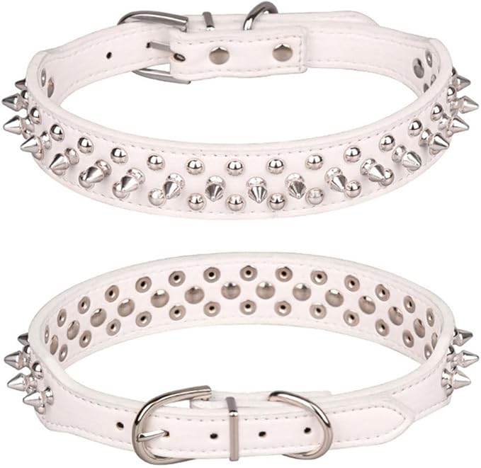 Spiked Dog Collar, Mushrooms Rivet Spike Anti-Bite Studded Protective Pet Neck Pu Leather Puppy Collars for XXS XS Small Medium Large Boy Dogs Male Cats Goat, White S
