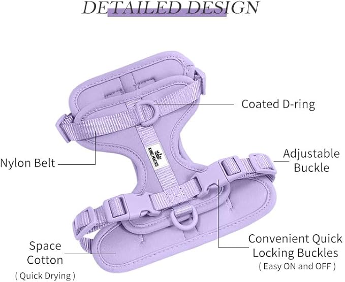 King Macks Dog Harness Set with Collar and Leash, Waste Bag Holder and Dirty Waste Bag Clip, Adjustable for Small/Medium/Large Dogs, Lightweight (Lavender, Extra Small)