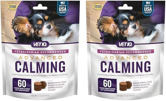 VetIQ Advanced Calming Support Supplement for Dogs, Calming Chews Help Manage Stress and Promote Relaxation, Anxiety Relief for Dogs, Made in The USA, 60 Count (Pack of 2)