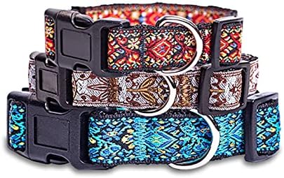 Dog Collars for Small Medium & Large Dogs - Female and Male Patterns on Long Lasting, Adjustable, Strong and Durable Puppy Quick Release Buckle, White Woven Collar
