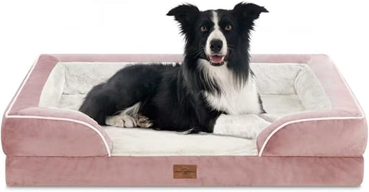 Comfort Expression Large Dog Beds Waterproof Orthopedic Foam Dog Beds for Large Dogs Sofa Comfy Pet Bed with Non-Slip Bottom & Washable Removable Cover(Pink)