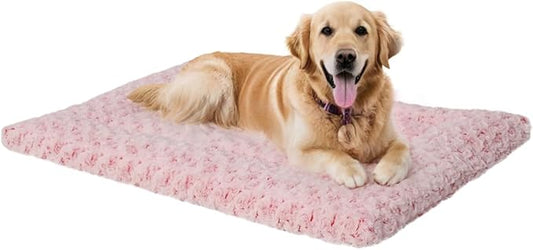 Washable Reversible Dog Crate Pad - Soft Fluffy Pet Kennel Beds for Large, Medium & Small Dogs, 41 x 27 Inch, Pink