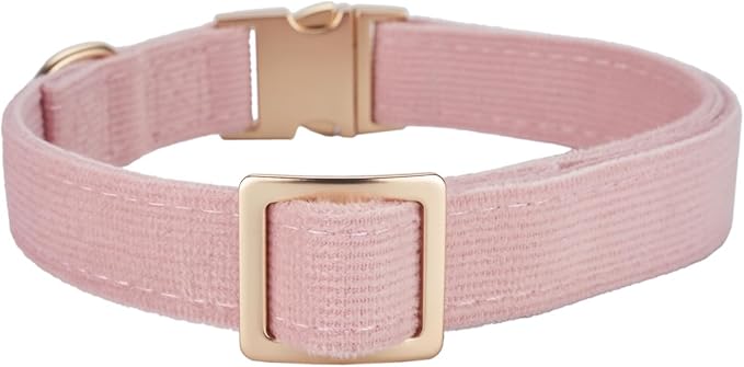 Soft Dog Collar with Metal Buckle Adjustable Durable Comfort Cotton Corduroy Collars for Large Medium Small Dogs Velvet Dog Collars, Light Pink